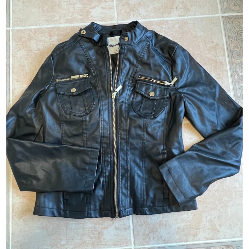 Miss‎ Selfie WORN ONCE  Black Faux Leather Jacket Women size M